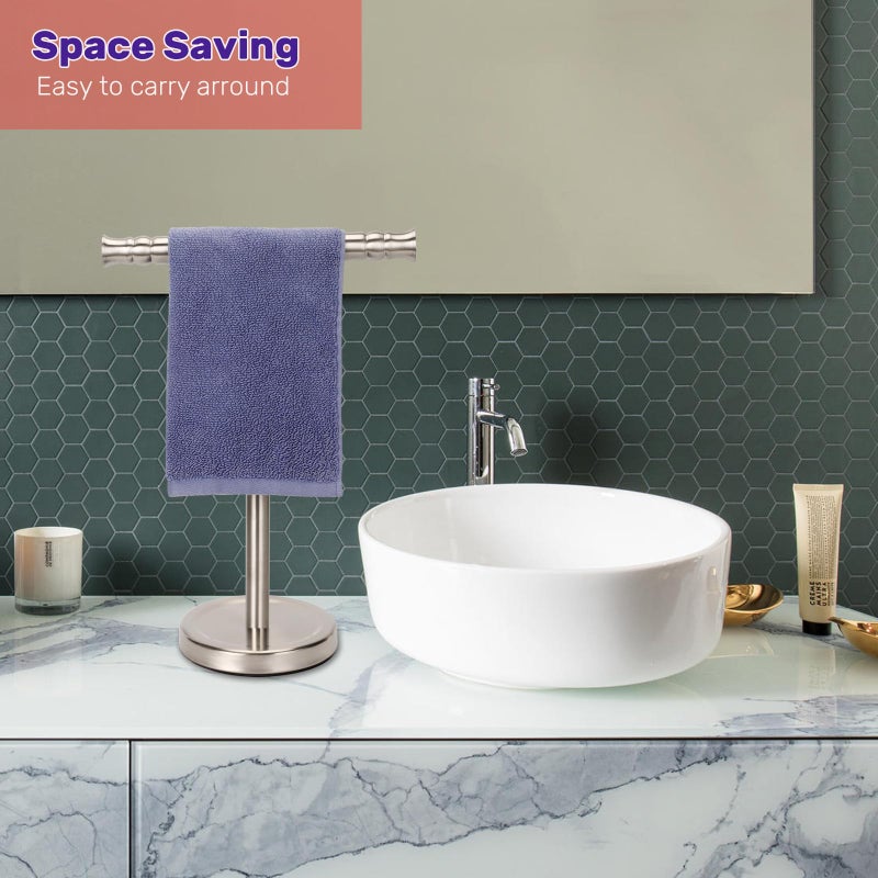 Sfemn Hand Towel Holder Stand for Bathroom Vanity Countertop SUS304 Stainless Steel T-Shape Free Standing Towel Rack Stand Towel Bar for Bathroom Kitchen (Brushed Nickel) - Image 3
